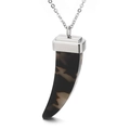 Titanium steel necklace with black and white horn pendant and silver metal chain - Black and White Pattern Horn Pendant Style (KP42960-K)