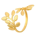 Adjustable golden olive leaf ring in stainless steel with a minimalist open design - Staggered Leaf Style (6049)
