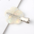 Macro view of the metal duckbill clip back and iridescent cream flower hair accessory - 15# Cream White Pearlescent Flower / 4.7cm