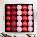 25-piece red and pink Christmas ball ornaments set with diverse textures in gift box - 25 Pack / Red Pink