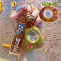 Luminous Capybara keychain with brown braided strap, small bell and glowing LED light - Capybara Night Light - Fish Bag