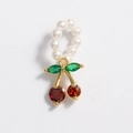 Detail of cherry pendant on pearl ring with red and green cubic zirconia stones - Pendant-Zircon Cherry