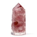 Pink crystal hexagonal column ornament with natural mineral inclusions for yoga meditation - Strawberry Quartz