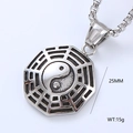 Detail of silver Tai Chi Bagua pendant showing 25mm diameter and 15g weight scale - Tai Chi Bagua Pendant (Style 14)