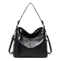 Detailed view of black pebbled leather tote bag with metallic zipper and shoulder strap - Single Bag / Black