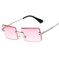 Fashionable rimless square sunglasses with pink gradient lenses and silver metal frame - Silver Frame Pink Gradient