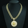 Gold-plated Cuban link chain with iced-out Leo lion head circular pendant for men - Leo with 18inch Cuban Chain / Gold