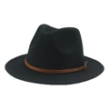 Dettaglio di cappello di feltro nero con cinturino in similpelle marrone e fibbia oro - 54cm Bambini / Nero