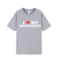 Grey cotton T-shirt with I Love My Boyfriend print in a flat lay display - Grey (Boyfriend)