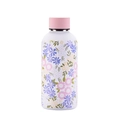White stainless steel insulated bottle with colorful floral patterns and pink lid - White Style 17D