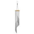 Classic 12 silver aluminum tube wind chime with wooden top on a white background - White Wood Silver Tubes