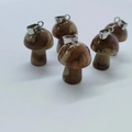 Mini mushroom pendant in spotted brown natural stone with silver metal eyelet - Picture Jasper