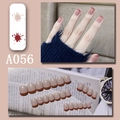 Unghie finte French rosa nude e marrone rossastro, finitura lucida, stile A056 - A056 Bordo Rosso Francese (A056)