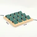 Bamboo 12-pair stud earring display tray with premium green velvet holder inserts - 12 Slots - Dark Green