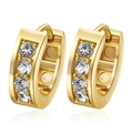 Pair of gold-plated stainless steel hoop earrings with sparkling round cubic zirconia - Four-Stone Round Rail Style (No. 2 Ear Buckle)