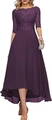 Elegant purple lace evening gown with high-low chiffon hem and delicate embroidery - L (US 12) / Bottoms / Grape Purple