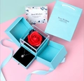 Tiffany blue double-layer jewelry gift box with red rose and heart necklace set - Teal Blue / Double Door Rose Gift Box