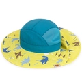 Cappello da sole per bambini blu e giallo con dinosauri e rete traspirante ideale - 1-6 Anni Regolabile / Blu inchiostro con tesa gialla