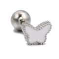 Silver butterfly ear stud with white enamel and ball edge finish and screw back closure - Silver Enamel Butterfly