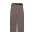Pantaloni a gamba larga pied-de-poule marroni da donna con cintura in pelle - XS