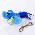 Giocattolo per gatti pettirosso blu in peluche con piume e corda elastica appesa - Pettirosso Blu