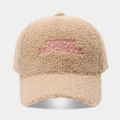 Teddy fleece baseball cap with pink GOD'S FAVORITE embroidery in tan camel color - Adjustable / Khaki