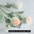 Champagne Ranunculus artificial flower branch with two blooms and one bud for home decor - Champagne