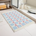 Blue and pink checkered plush bathroom mat with a minimalist rectangular design - 50x80cm / Garden