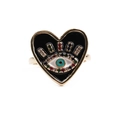 Modischer herzförmiger Evil-Eye-Ring mit bunten Zirkonia und Vergoldung für Damen - Einstellbar Offen / Schwarz