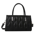 Elegante bolso de mano en cuero acolchado negro con asas dobles y correa de hombro - Negro