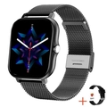 Y13 Smartwatch with black metal mesh band and extra silicone strap gift - Metal Band + Silicone Band Set / Black