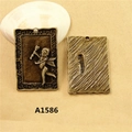 Retro bronze angel cupid pendant with relief details, front and back view, model A1586 - A1586 Cupid Angel