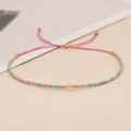 Bohemian handmade beaded bracelet with pink rose quartz and adjustable woven cord - Pink Rope/Pink Turquoise Gold Bead(BR0101)