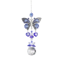 Evil eye crystal suncatcher with silver butterfly and faceted heart bead pendant - Butterfly
