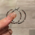Close-up of polished silver hoop earrings with a minimalist geometric circular design - 1# Small Silver Hoop Earrings with Silver Needle