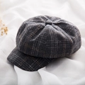 Classic dark grey plaid newsboy cap with octagonal shape on premium white fabric - One Size / Plaid Hat-Dark Gray