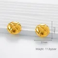 Quilted texture 18K gold plated stainless steel round button earrings 27mm - Diamond Pattern / Gold