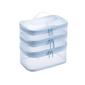 Light blue multi-layer stackable toiletry bags with mesh texture and top handle - Triple Layer / Blue