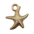Golden starfish metal pendant with textured surface and circular ring for DIY jewelry - 1Pc Seastar 13x15.5mm