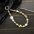 Detail of 16cm beaded pearl bow pendant with gold heart stars and spring buckle clasp - Gold Irregular Five-pointed Star Style (K3021)