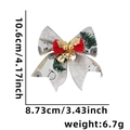 Silver Christmas bow with green tree patterns, golden leaves and two small bells - One Size / Type L/Silver White Glitter Tree