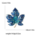 Lujoso broche de hoja de arce con esmalte azul-verde, cristales y borde dorado - Azul (MM-BR-4183)