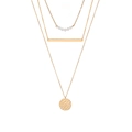 Three-layer gold stainless steel necklace with pearl, bar, and hammered disc pendants - Gold