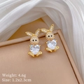 Detail of gold rabbit stud earrings with heart crystal, 4.6g weight, 1.2x2.3cm dimensions - White Rabbit Stud Earrings (E436)