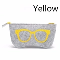Gray felt eyeglasses pouch with yellow zipper and yellow glasses frame graphic - Yellow