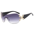 Randlose Y2K-Oversize-Sonnenbrille mit violetten Verlaufsgläsern und Strass-Details - Glänzendes Schwarz/Verlaufsgrau