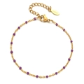 Detail of gold stainless steel bracelet with purple beads and lobster clasp closure - Gold Purple