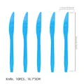 Set of 10 light blue disposable plastic knives with diamond texture handles for parties - Plastic Knives 10PCS