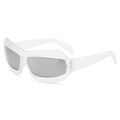 Gafas de sol futuristas con montura blanca y lentes de espejo plateadas deportivas - Montura Transparente Lentes de Espejo Plateadas