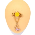 Gouden tepelpiercing met madeliefje en roze zirkoon kattenhangers aan ketting - Kat en Maan Hanger Stijl (2311240028)
